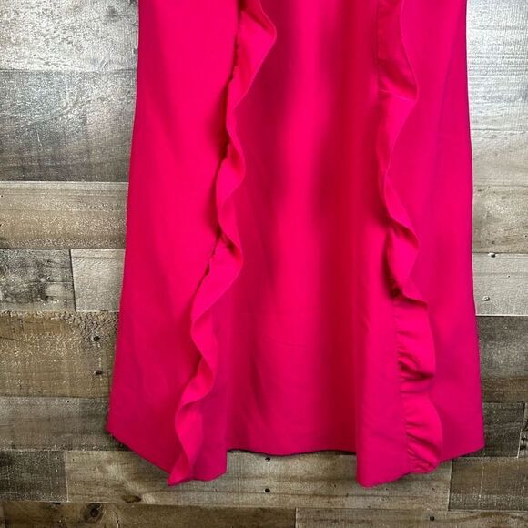 Ted Baker Women’s Size 4 Torriya Dress Hot Pink Fuschia Ruffle A Line High Neck - Picture 3 of 9